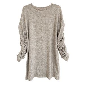Zara Woman Basic Collection Knit Dress with Ruched Long Sleeves Heathered Tan Sm